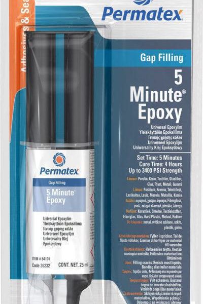 Εποξική Κόλλα Γενικής Χρήσης 5min 25ml της PERMATEX, για επισκευές σε γυαλί, μέταλλο, πλαστικό και άλλα υλικά. Δύναμη 3400 PSI, αντοχή σε νερό και διαλύτες.