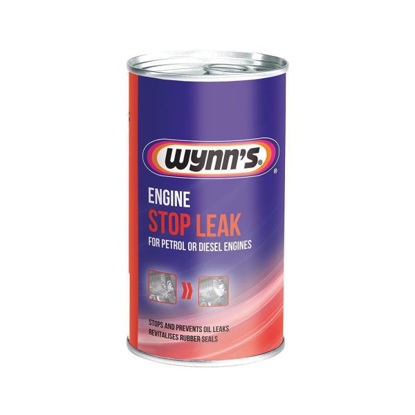 Πρόσθετο Λαδιού Μείωσης Διαρροών Stop Leak 325ml της WYNNS. Αποτρέπει διαρροές, αναζωογονεί τσιμούχες και είναι συμβατό με όλους τους τύπους λιπαντικών.