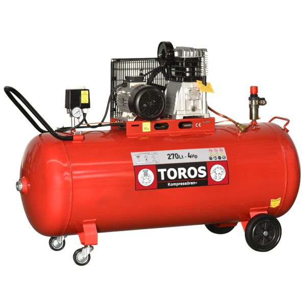TOROS Αεροσυμπιεστής 270L 4HP 400V/50Hz, με 481 lt/min αναρρόφηση και πίεση έως 10 bar, ιδανικός για επαγγελματική χρήση, αξιοπιστία και απόδοση!